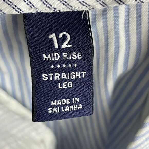 Lands End Women's size 12 Blue White‎ Striped Mid Rise Flat Front Cotton Pants - Picture 8 of 9